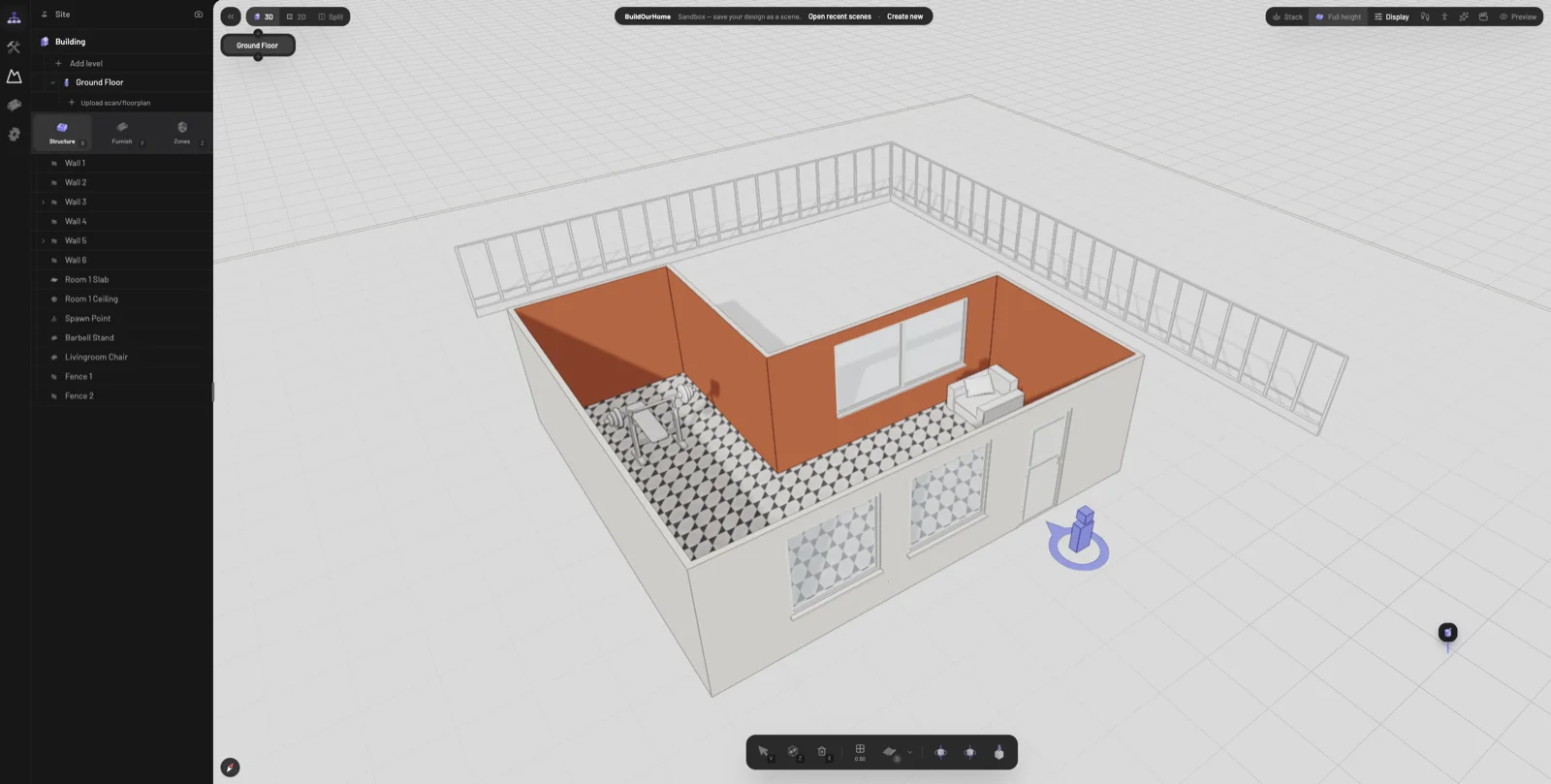 BuildOurHome editor, stavba domu ve 3D